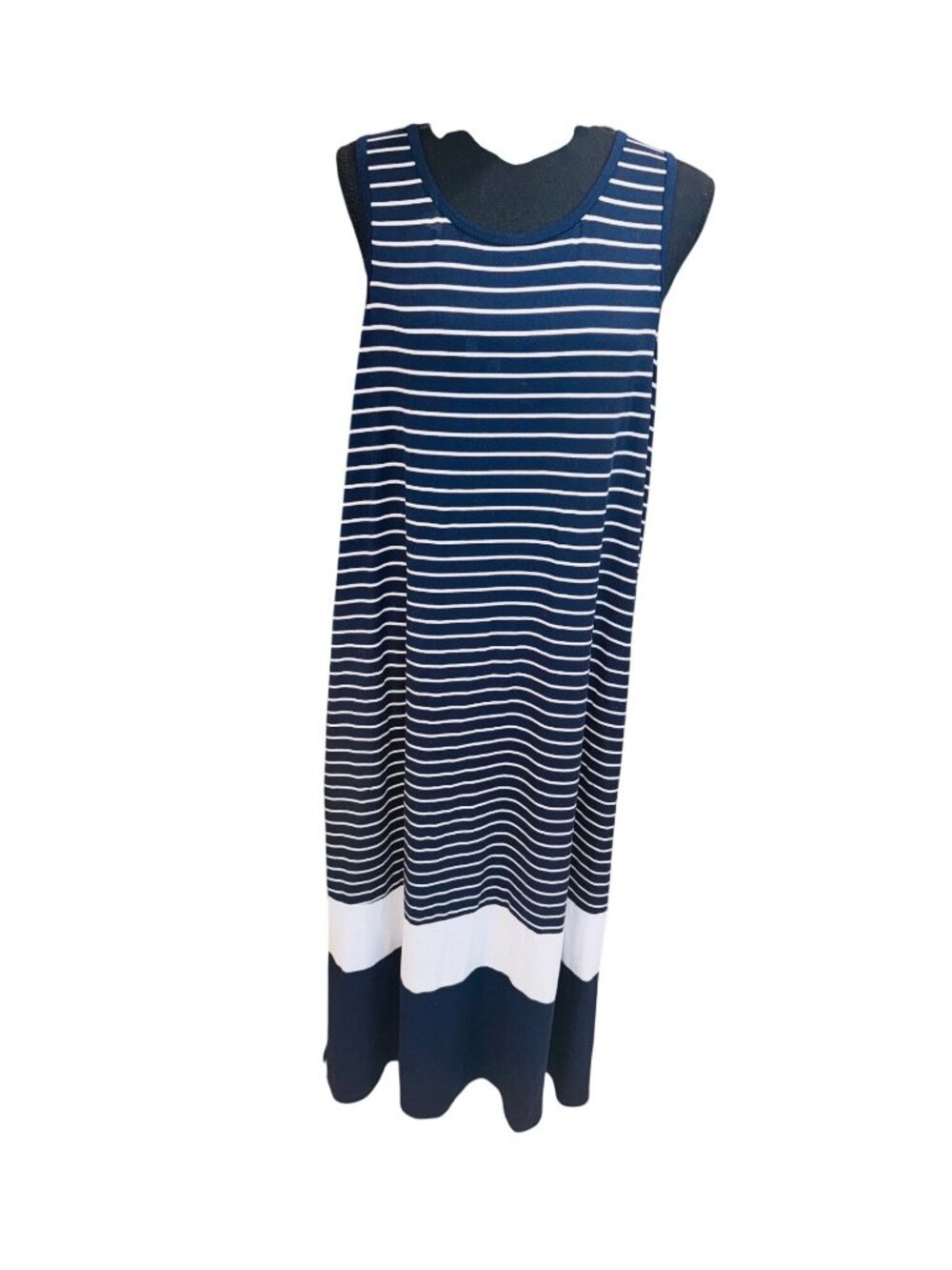 Donna Karan Soft Model Maxi Nightgown Striped Navy White Sleeveless Women L - Picture 2 of 7